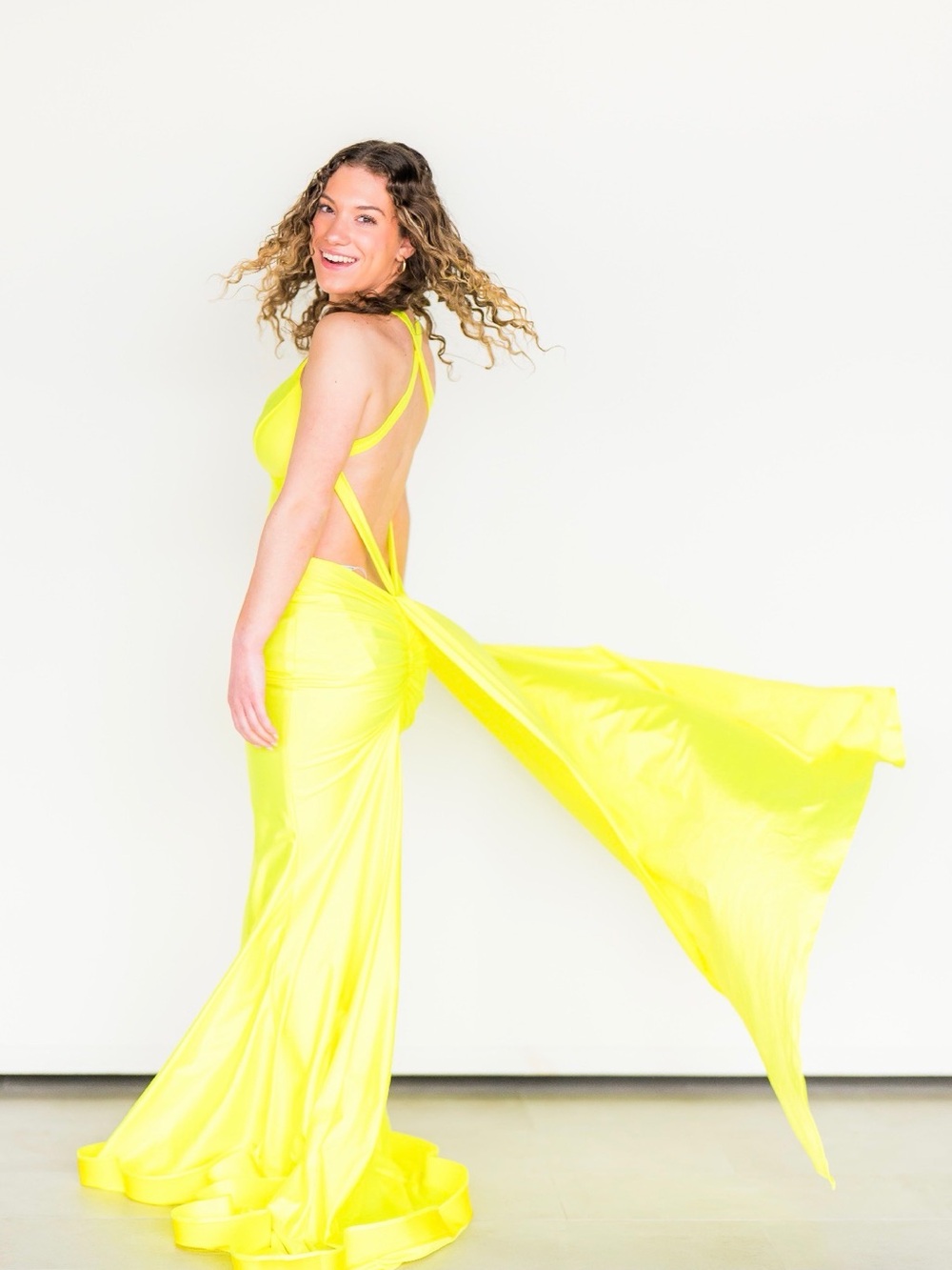 Elegant Neon Yellow Open-Back Prom Dress